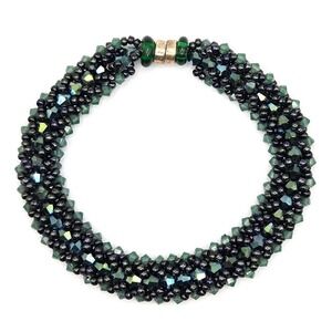 Handmade Iridescent Green Black Beaded Crystal Magnetic Clasp Bracelet 6.75"